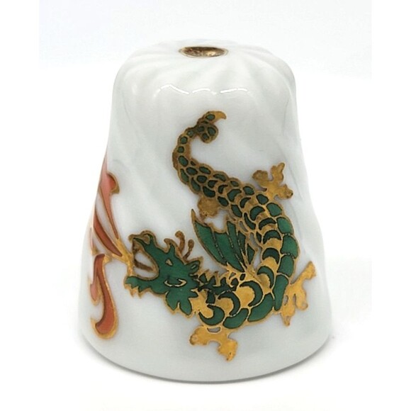 Dragon Scherzer Porcelain Thimble Gold Gilt West Germany Collectible Vintage - Picture 1 of 17